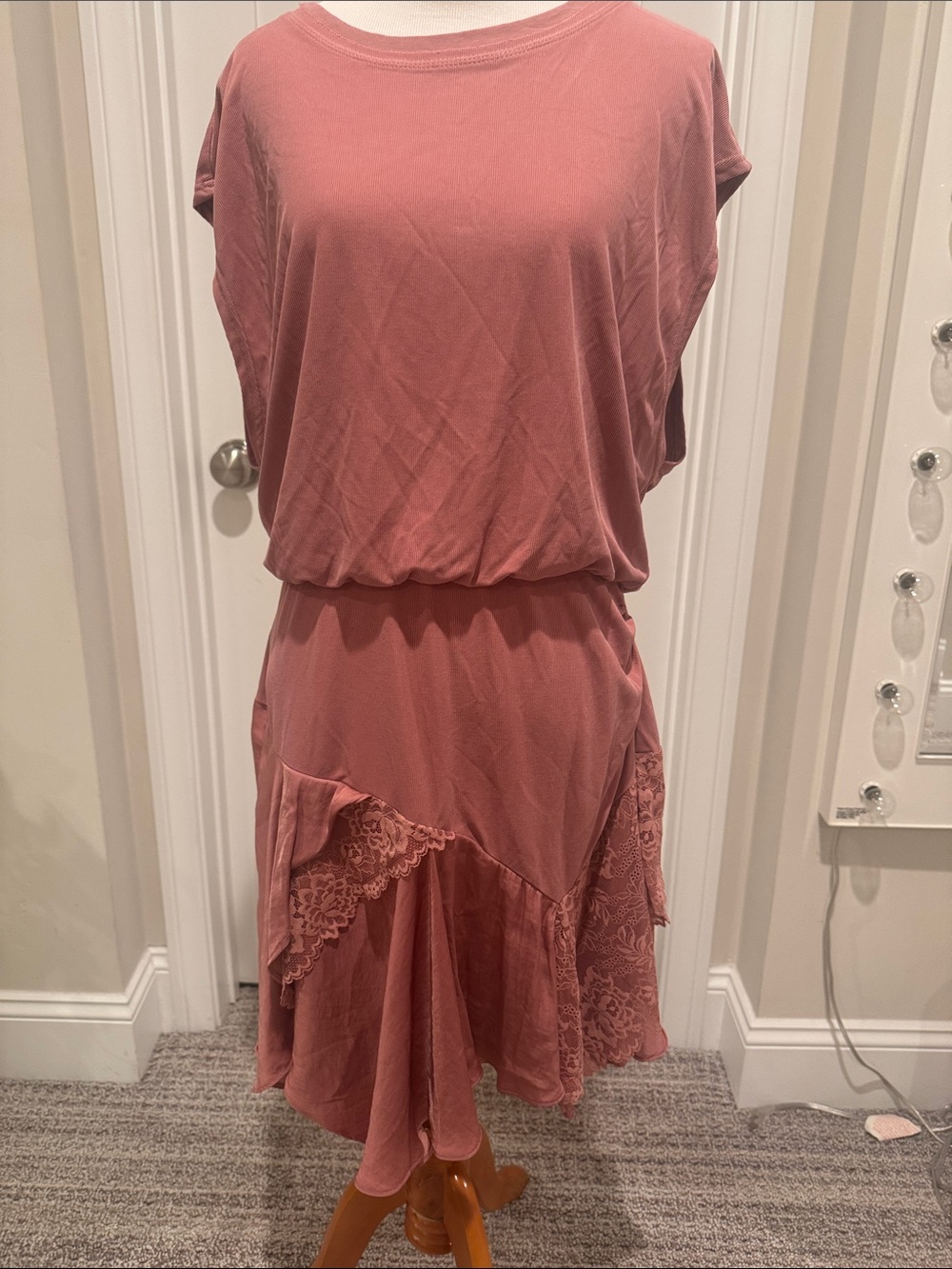 Free People Women's Dusty Rose Lace-Trim Dress